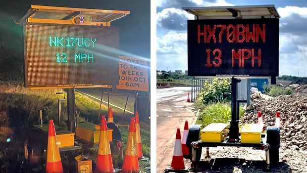 Two images of VMS ANPR solution showing speeds and numberplates