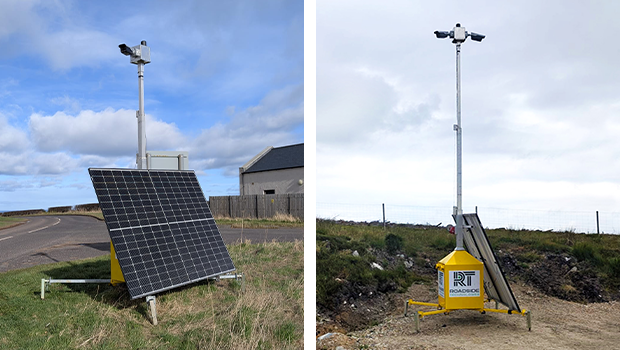 two side by side images of an ANPR average speed tower